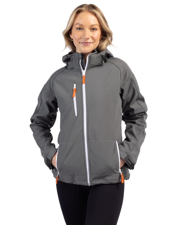 Grey Clique Serac Stretch Softshell Hooded Full Zip Womens Jacket  - XS