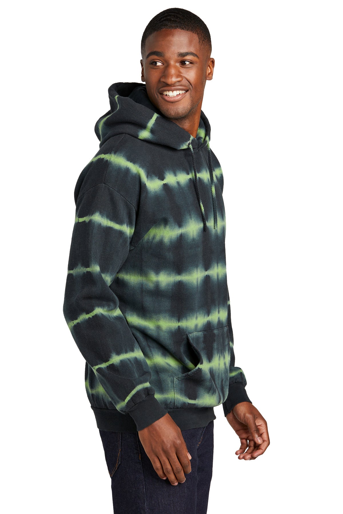 GrnTea/Blk Port & Company Allover Stripe Tie-Dye Fleece PC143