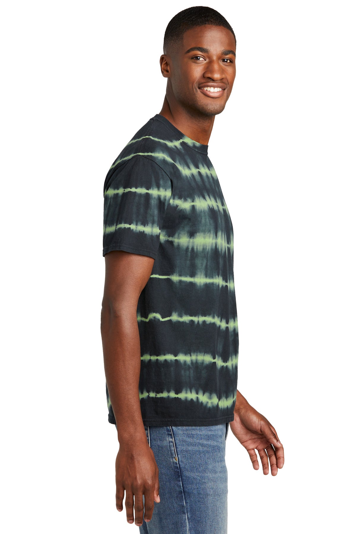 GrnTea/Blk Port & Company Allover Stripe Tie-Dye Tee PC142