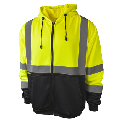 SJ01B-3 Class 3 Color Blocked Hooded Zippered Sweatshirt - Green - Size XL