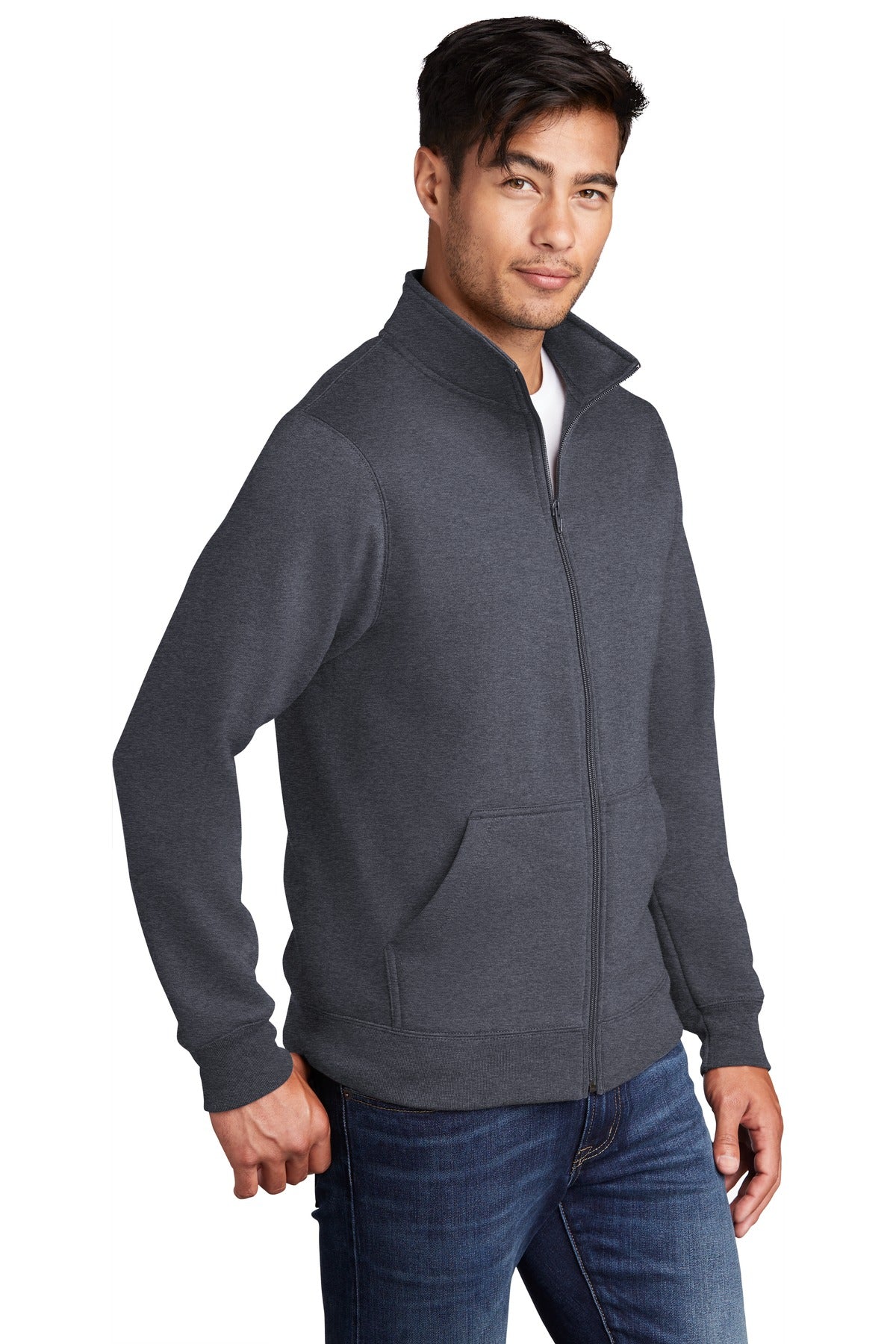 Heather Navy Port & Company Core Fleece Cadet Full-Zip Sweatshirt PC78FZ