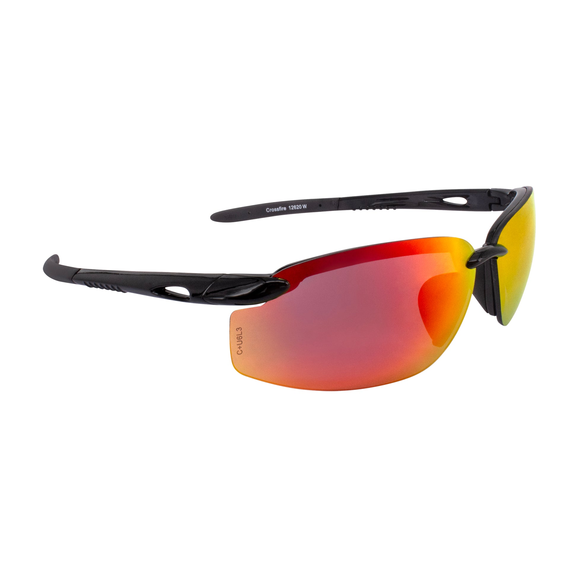 ES5W Premium Safety Eyewear - Shiny Black Frame - Fire Mirror Lens