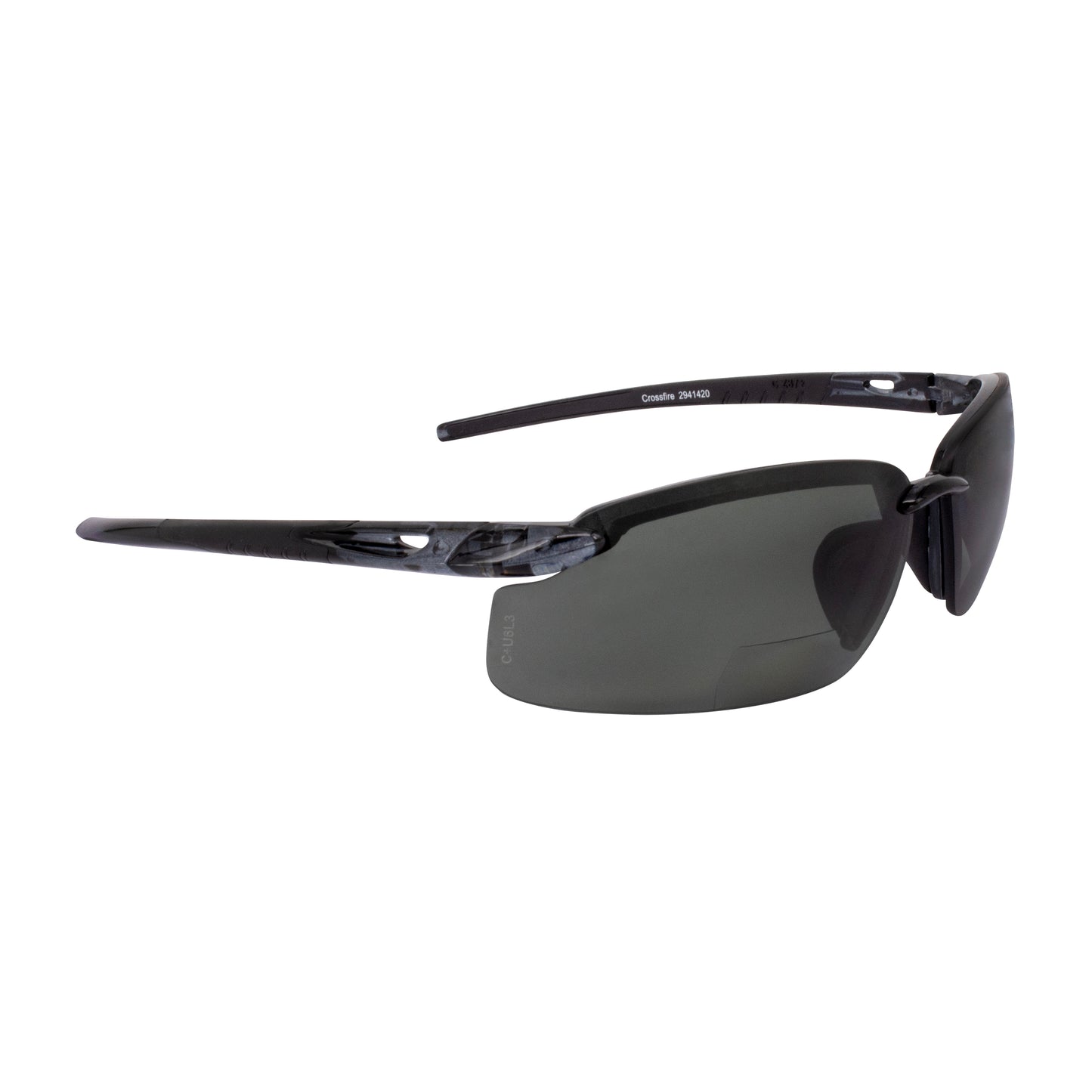 ES5 Bifocal Safety Eyewear - Crystal Black Frame - Polarized Smoke Lens - 2.0 Diopter