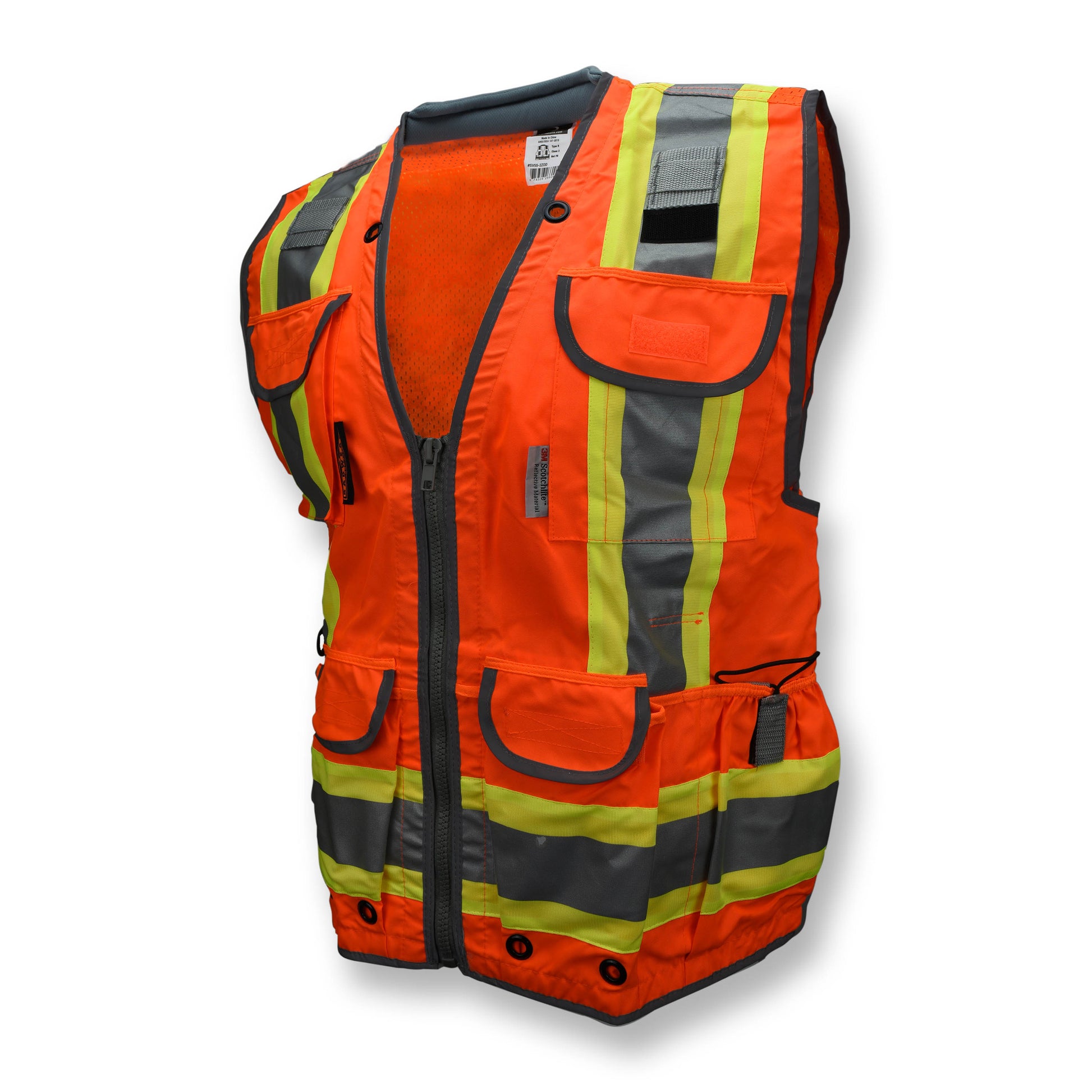 SV55 Class 2 Heavy Woven Two Tone Woven/Mesh Engineer Vest - Orange - Size XL
