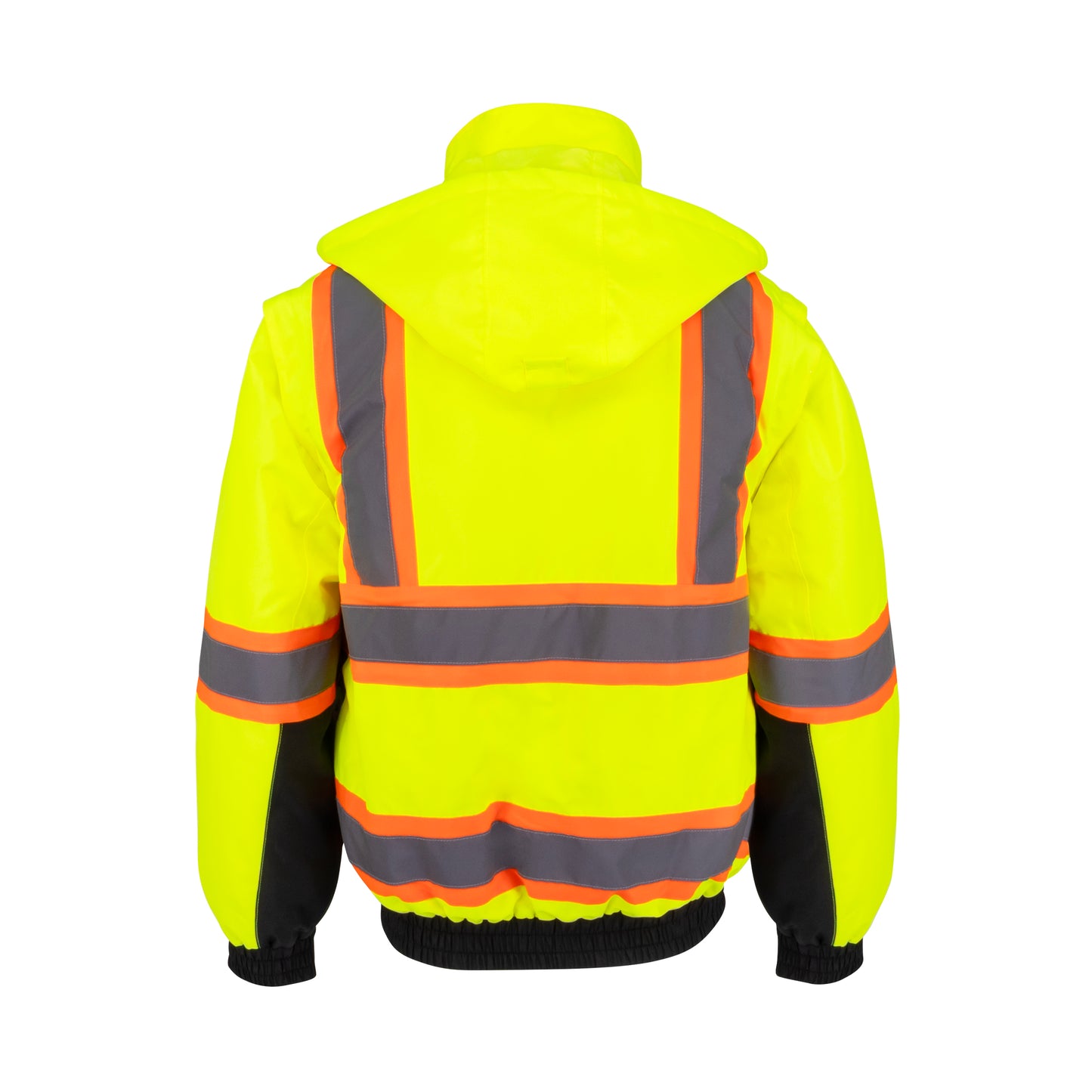 SJ511B Class 3 Hi-Vis Hooded Bomber Jacket with Removable Sleeves - Green / Black - Size 2X