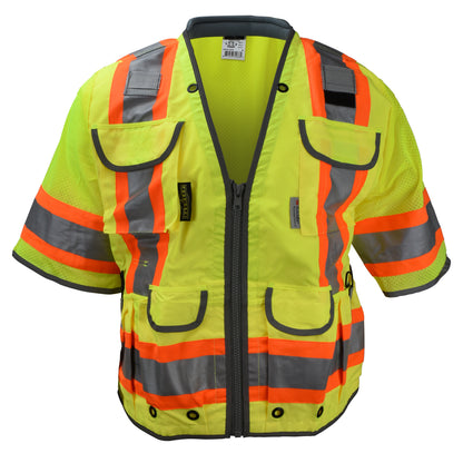 SV55-3 Class 3 Heavy Woven Two Tone Mesh Engineer Vest - Green - Size 2X
