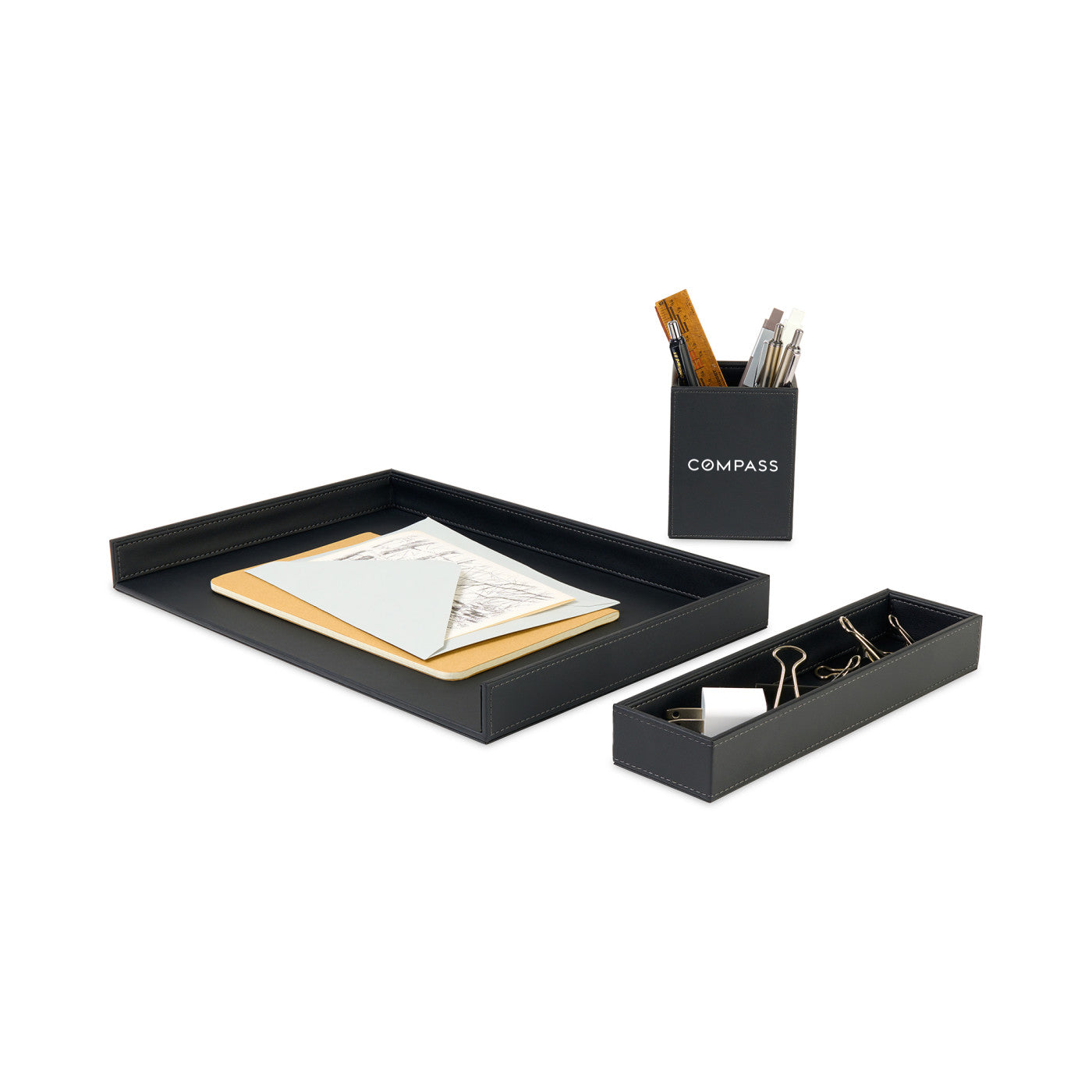 Black Easton 3 Piece Desktop Organizer Set