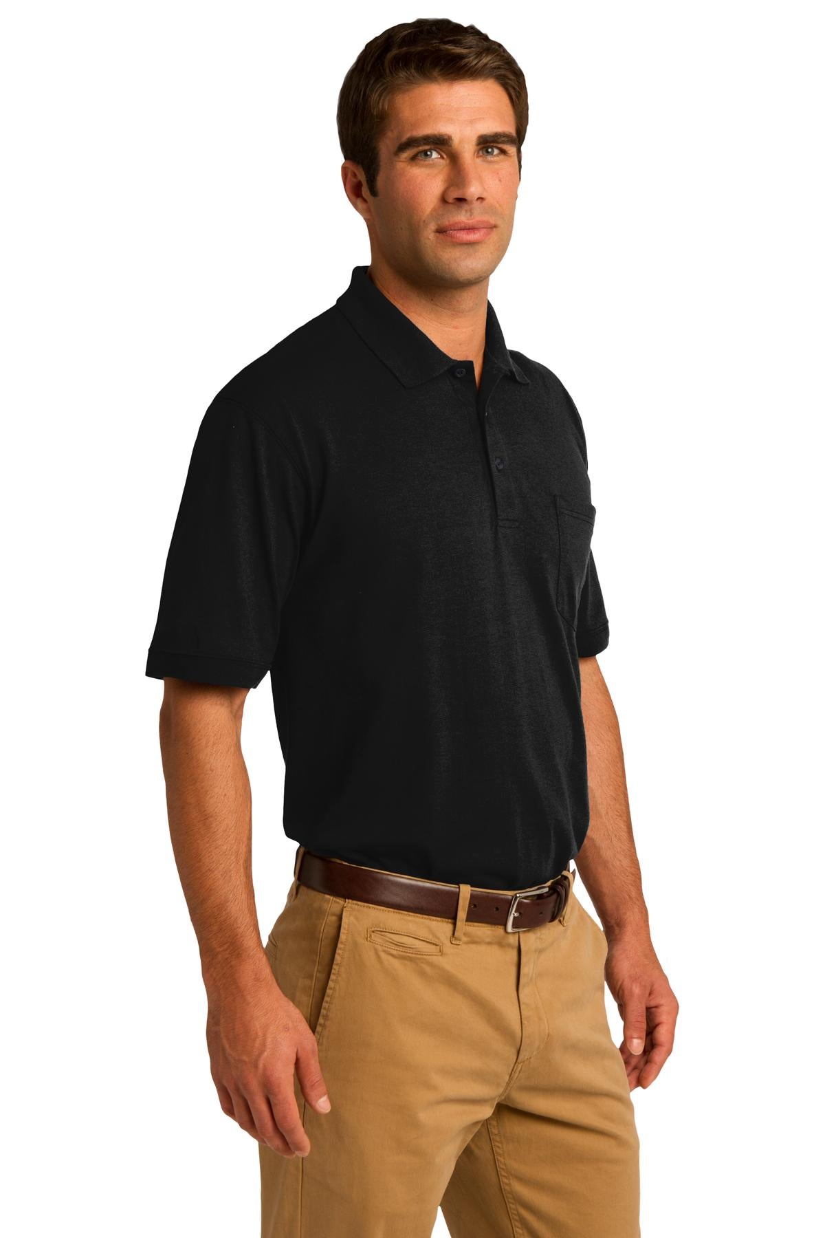 Jet Black Port & Company Core Blend Jersey Knit Pocket Polo. KP55P