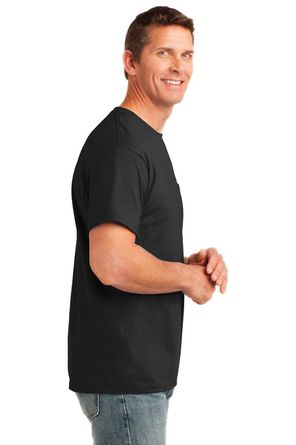 Jet Black Port & Company Core Cotton Pocket Tee. PC54P