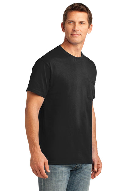 Jet Black Port & Company Core Cotton Pocket Tee. PC54P