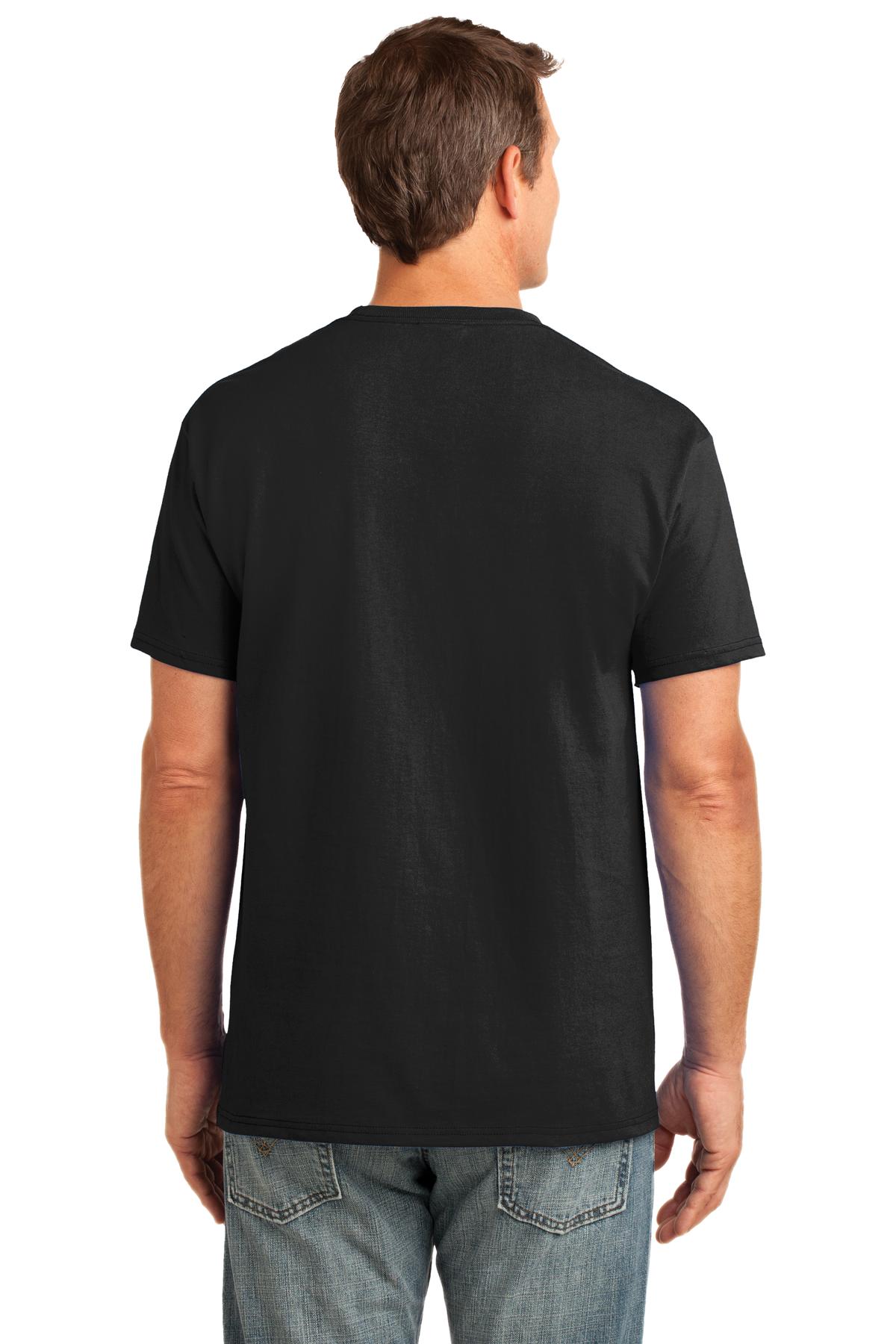 Jet Black Port & Company Core Cotton Pocket Tee. PC54P