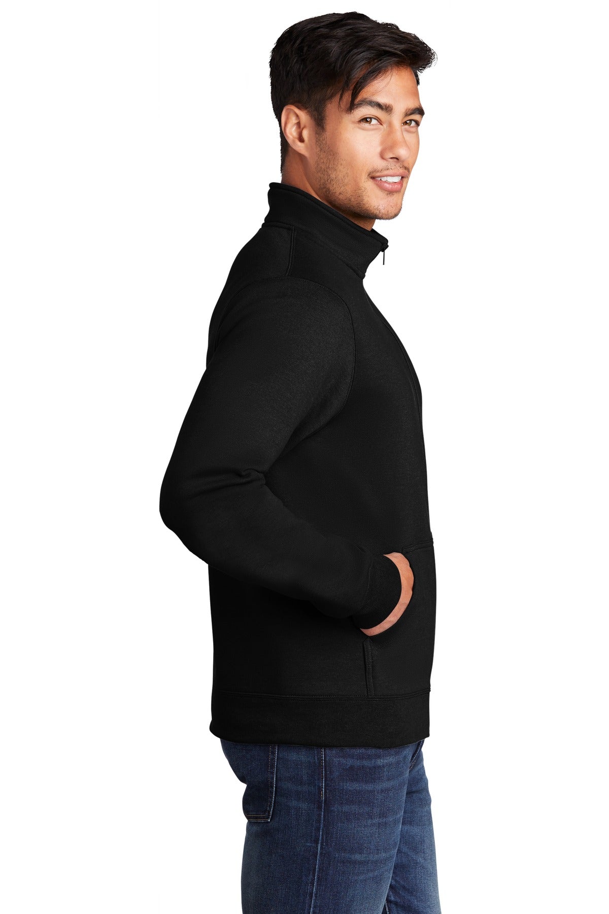 Jet Black Port & Company Core Fleece Cadet Full-Zip Sweatshirt PC78FZ