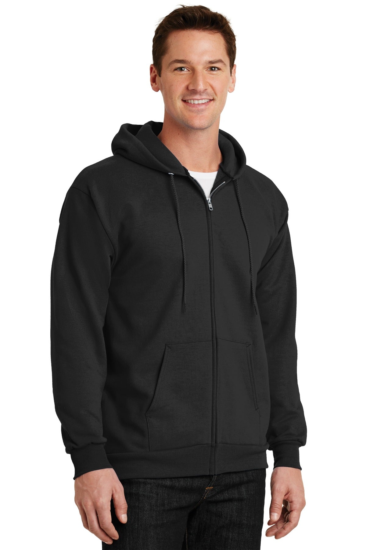 Jet Black Port & Company Essential Fleece Full-Zip Hooded Sweatshirt. PC90ZH