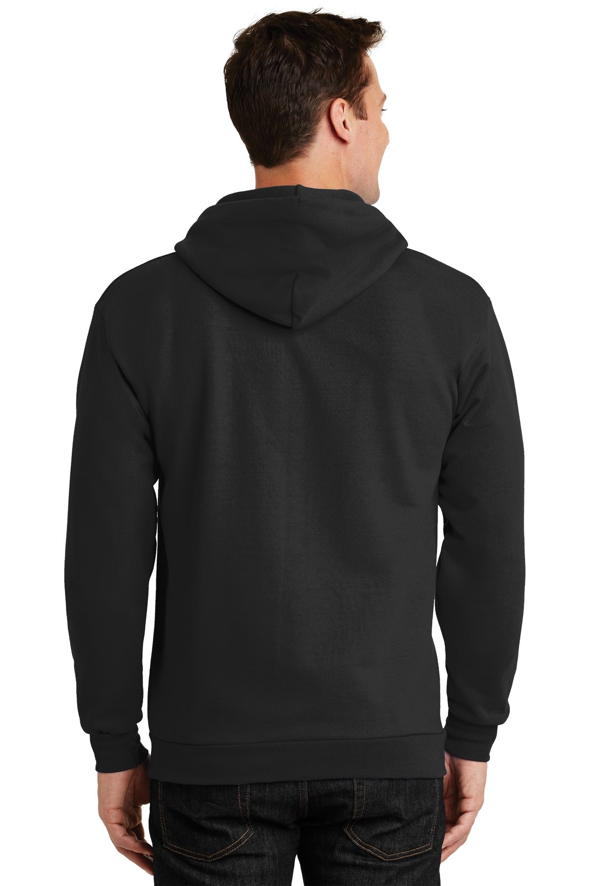 Jet Black Port & Company Essential Fleece Full-Zip Hooded Sweatshirt. PC90ZH
