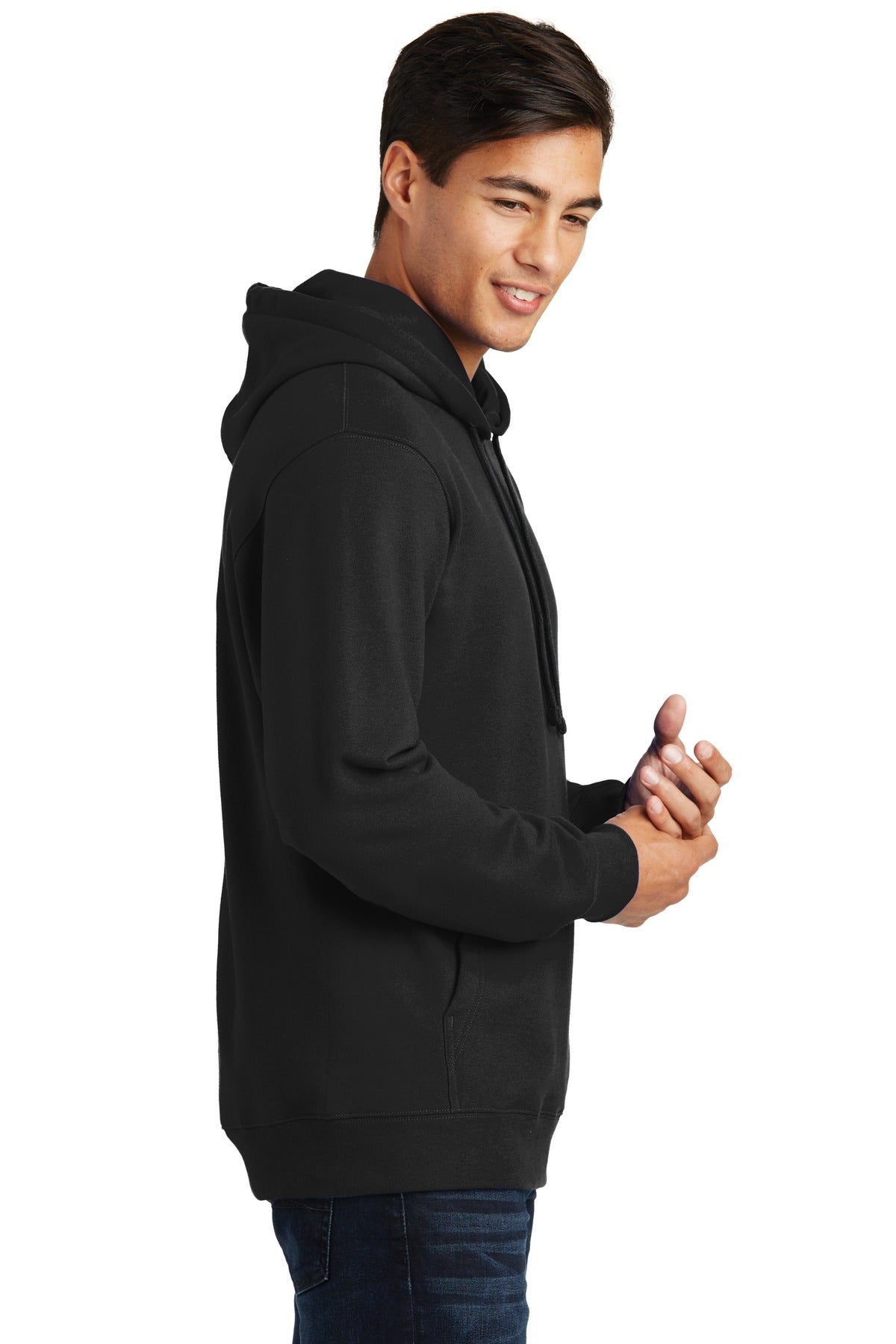 Jet Black Port & Company Fan Favorite Fleece Pullover Hooded Sweatshirt. PC850H
