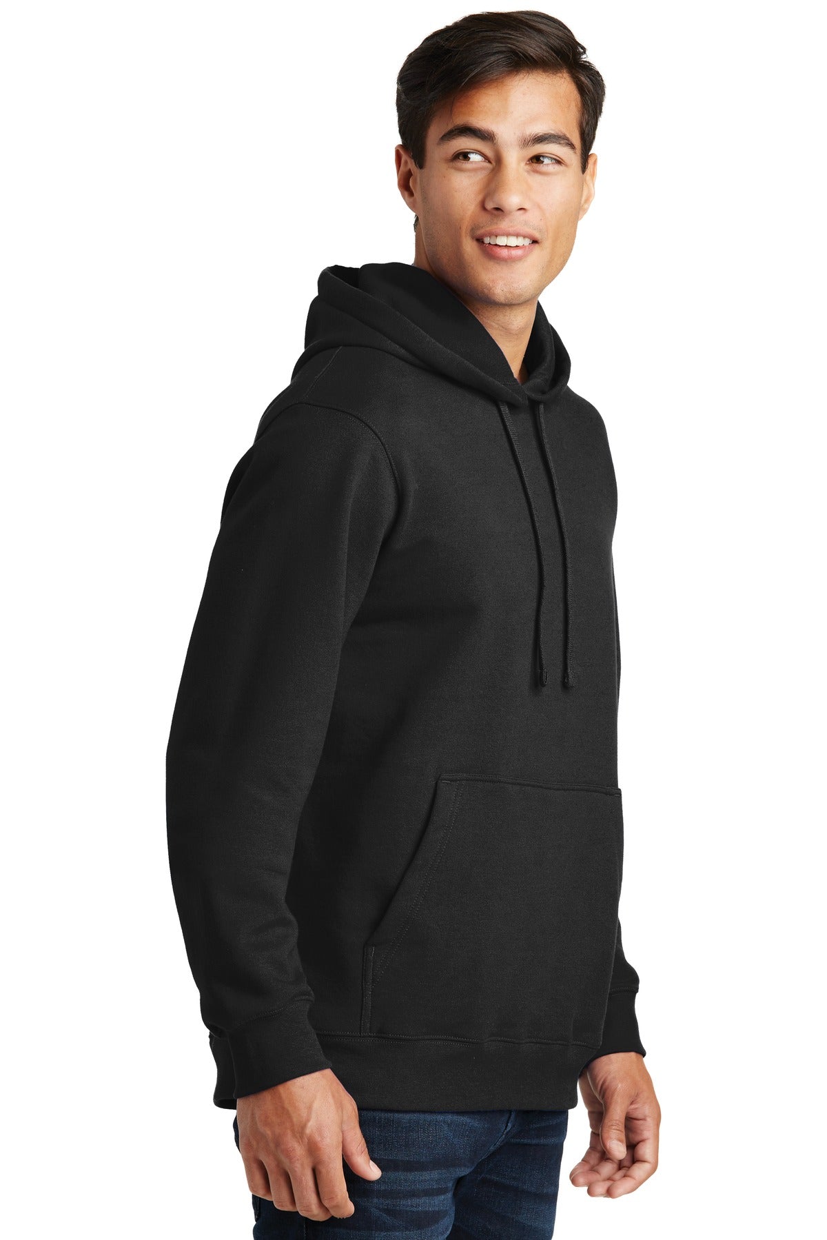 Jet Black Port & Company Fan Favorite Fleece Pullover Hooded Sweatshirt. PC850H