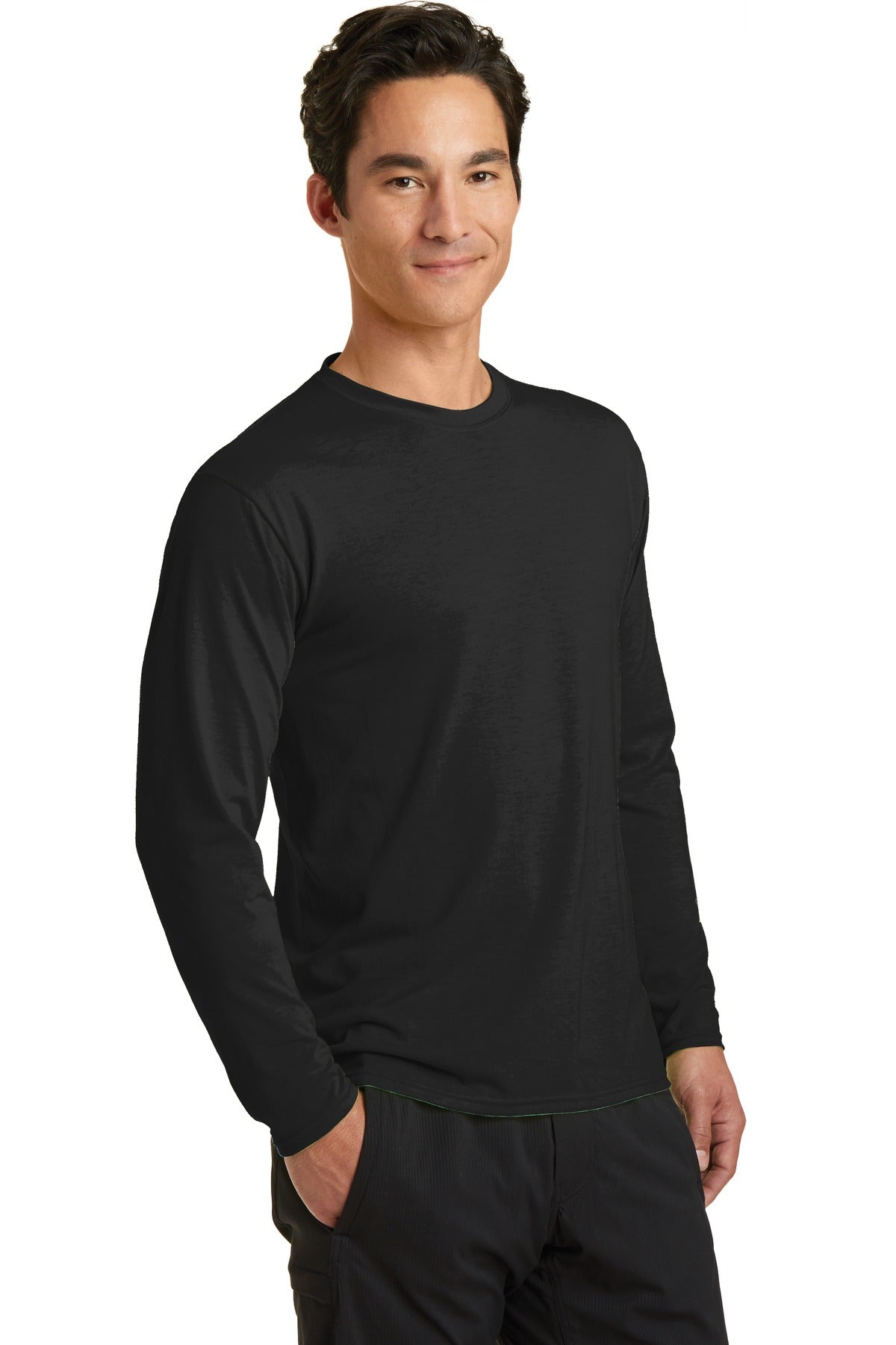 Jet Black Port & Company Long Sleeve Performance Blend Tee. PC381LS