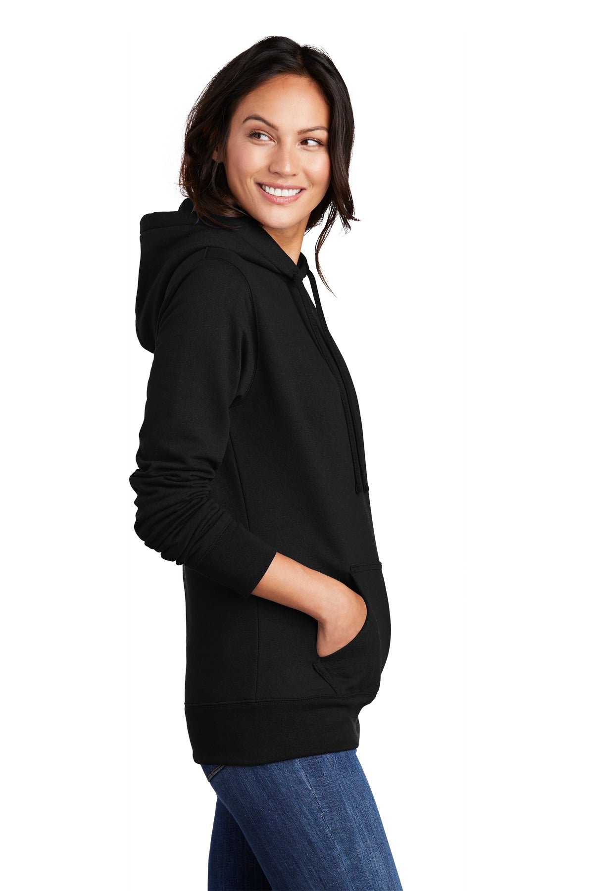 Jet Black Port & Company Women's Core Fleece Pullover Hooded Sweatshirt LPC78H