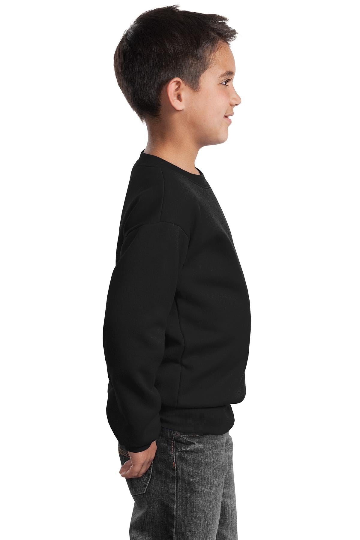 Jet Black Port & Company Youth Core Fleece Crewneck Sweatshirt. PC90Y