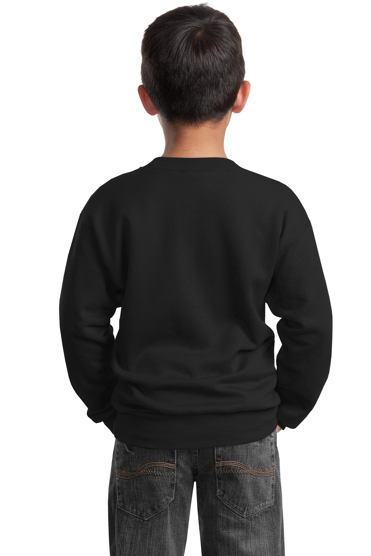 Jet Black Port & Company Youth Core Fleece Crewneck Sweatshirt. PC90Y