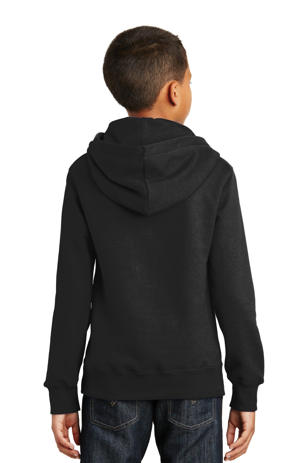 Jet Black Port & Company Youth Fan Favorite Fleece Pullover Hooded Sweatshirt. PC850YH