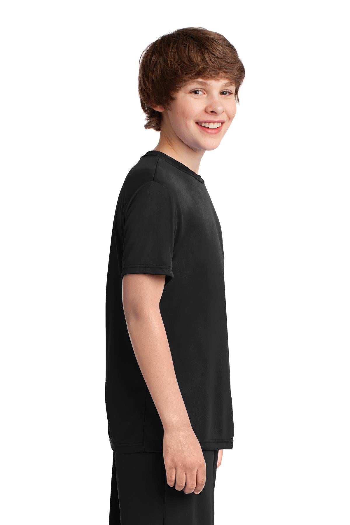 Jet Black Port & Company Youth Performance Tee. PC380Y