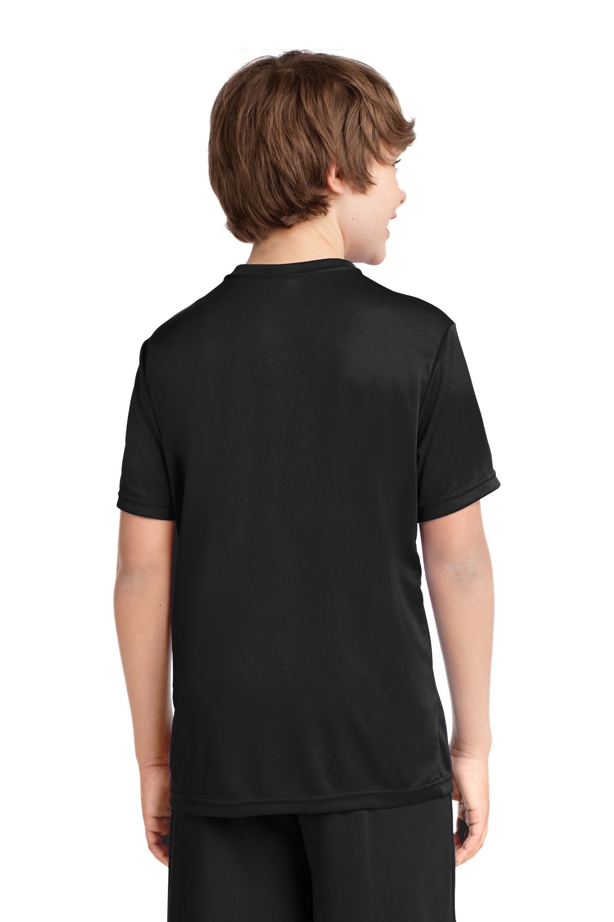 Jet Black Port & Company Youth Performance Tee. PC380Y