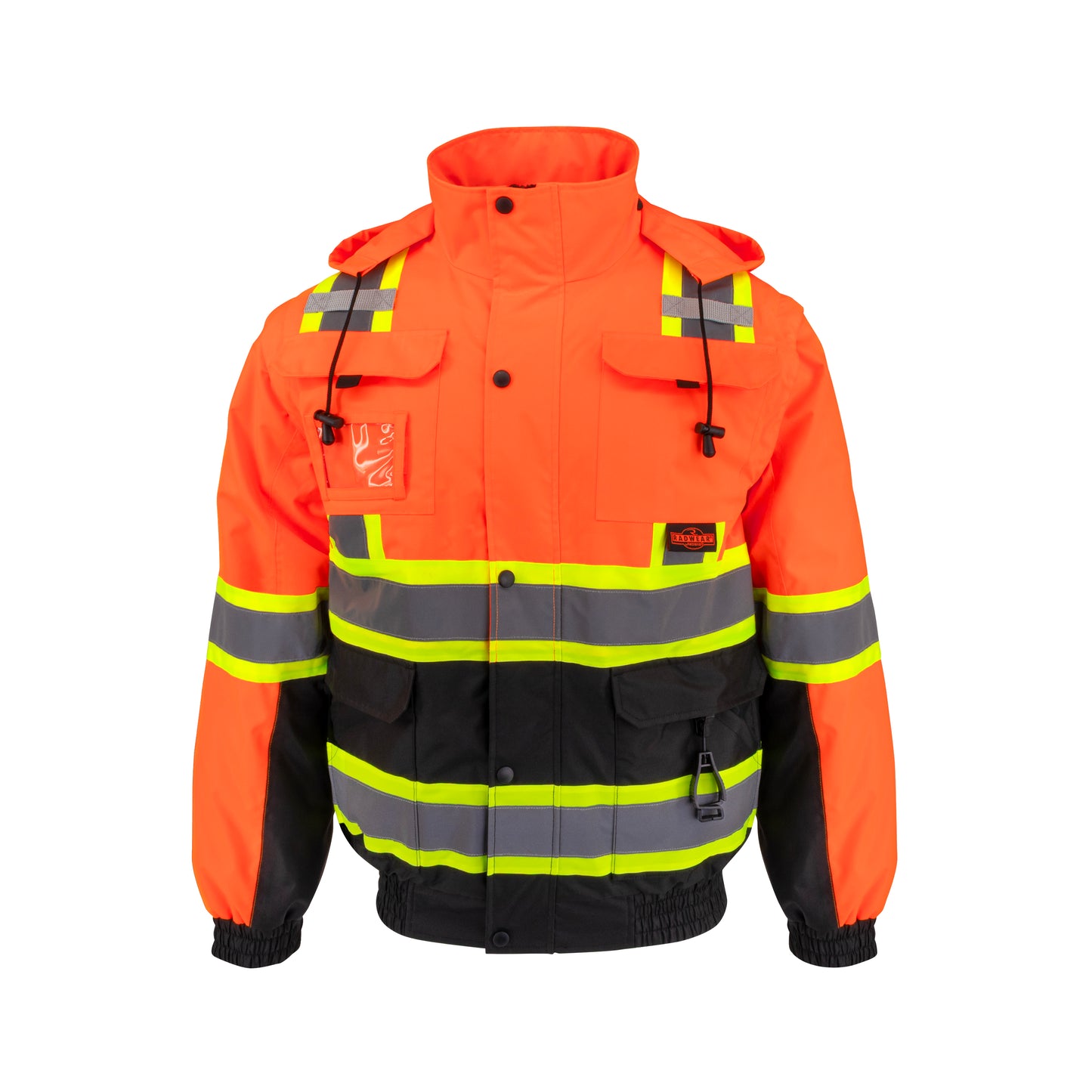 SJ511B Class 3 Hi-Vis Hooded Bomber Jacket with Removable Sleeves - Green / Black - Size 2X