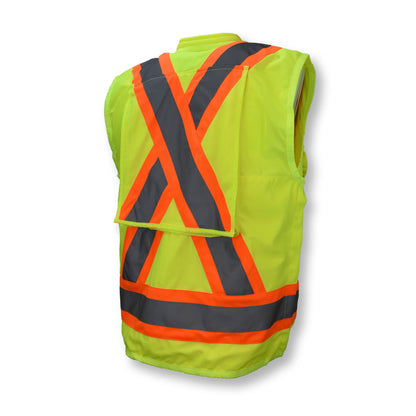 SV030X-2 Heavy Duty 10-Pocket Cruiser Vest with Back Pouch X-Back - Hi Vis Green - Size 2X