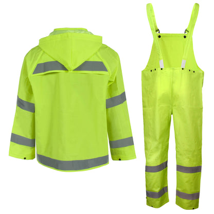 1820S Econo-Viz 3-Piece Rain Suit with Reflective Tape - Hi-Vis Lime - Size 2X