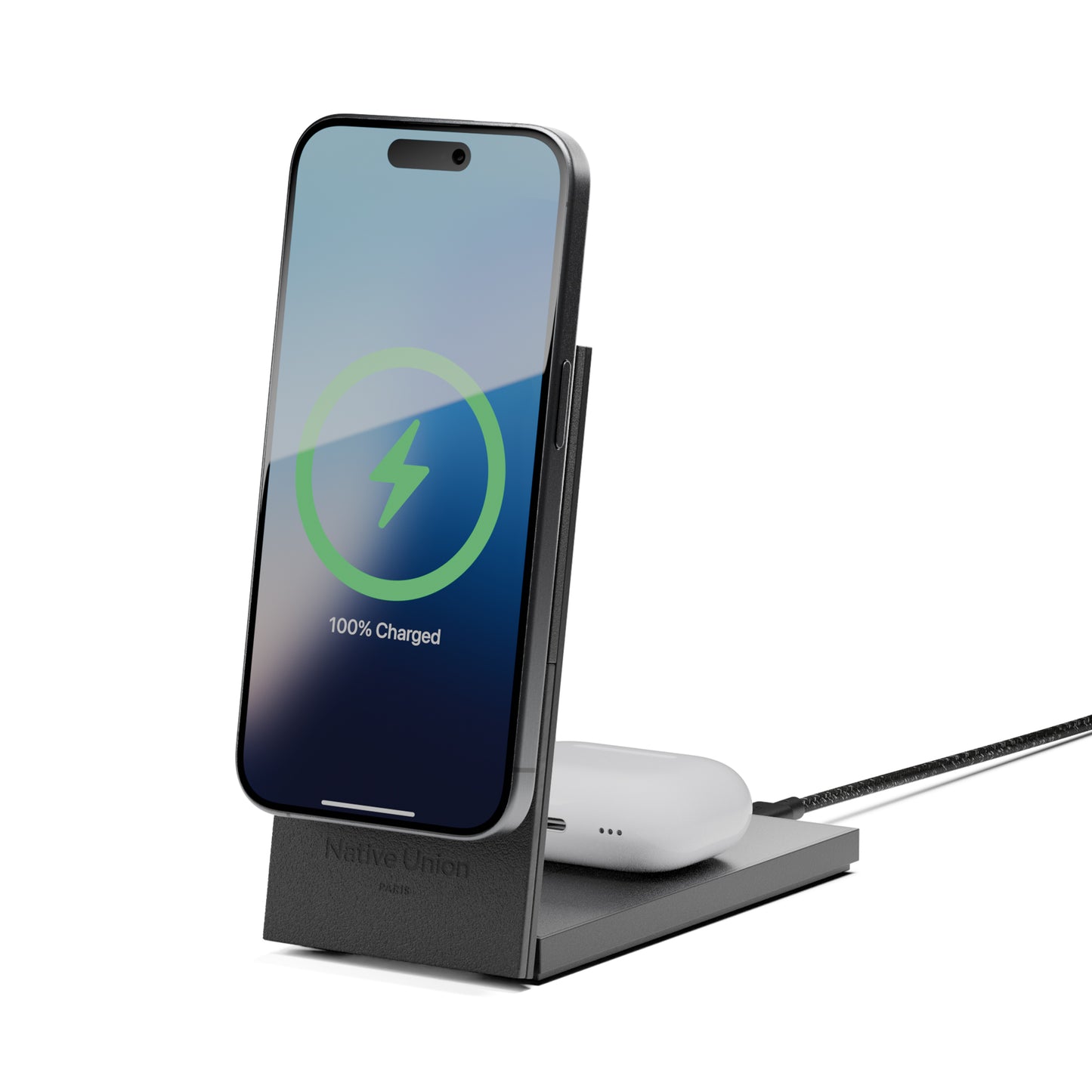Black Native Union Rise 2-IN-1 Qi2 Wireless Charger