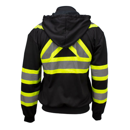 SW01X-1 High Neck Zip Front X-Back Hooded Sweatshirt - Black - 2X