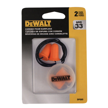 DPG65 Bell Shape Disposable Foam Earplugs - Corded - 2 Pair Blister Pack with Carry Case