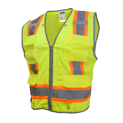 SV6H Type R Class 2 Heavy Duty Two Tone Mesh Surveyor Vest with Solid Pockets - Green - Size XL