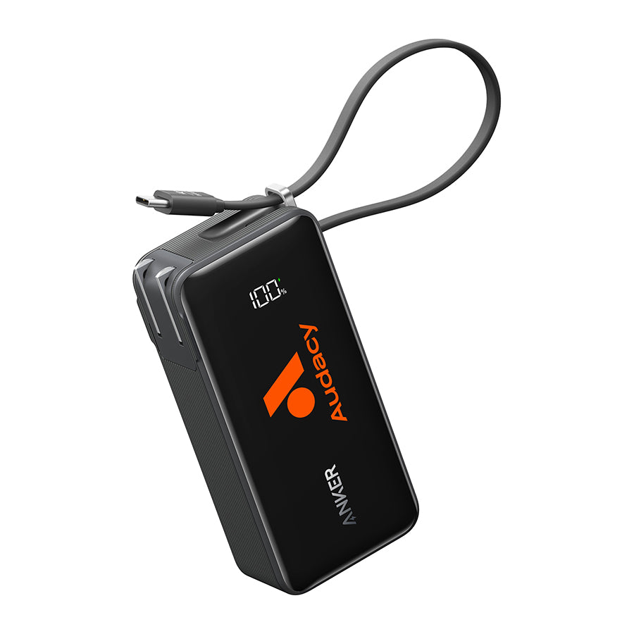 Black Anker Power Bank (10K, Fusion, Built-In Cable)