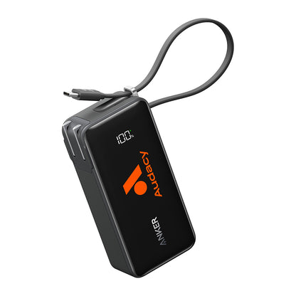 Black Anker Power Bank (10K, Fusion, Built-In Cable)