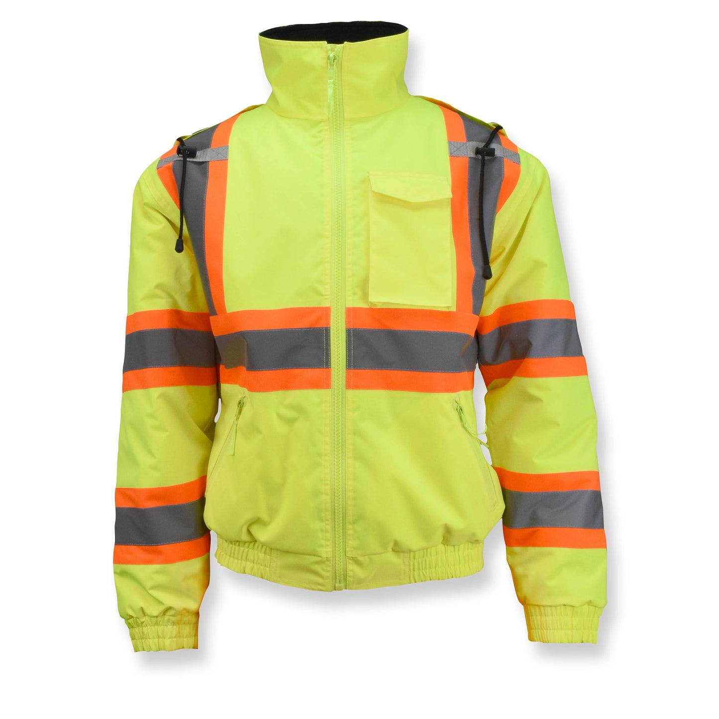 SJ11QX-3 Class 3 X-Back High Visibility Quilted Bomber Jacket with Hood - Hi Vis Lime - 2X