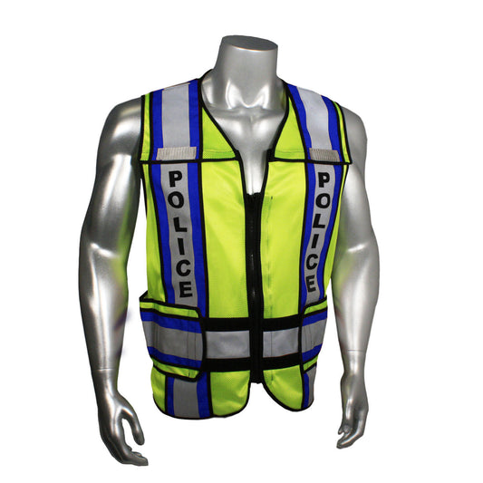 LHV-207-4C Class 2 Breakaway Vest - Police - Blue Trim - Green - Size M-XL
