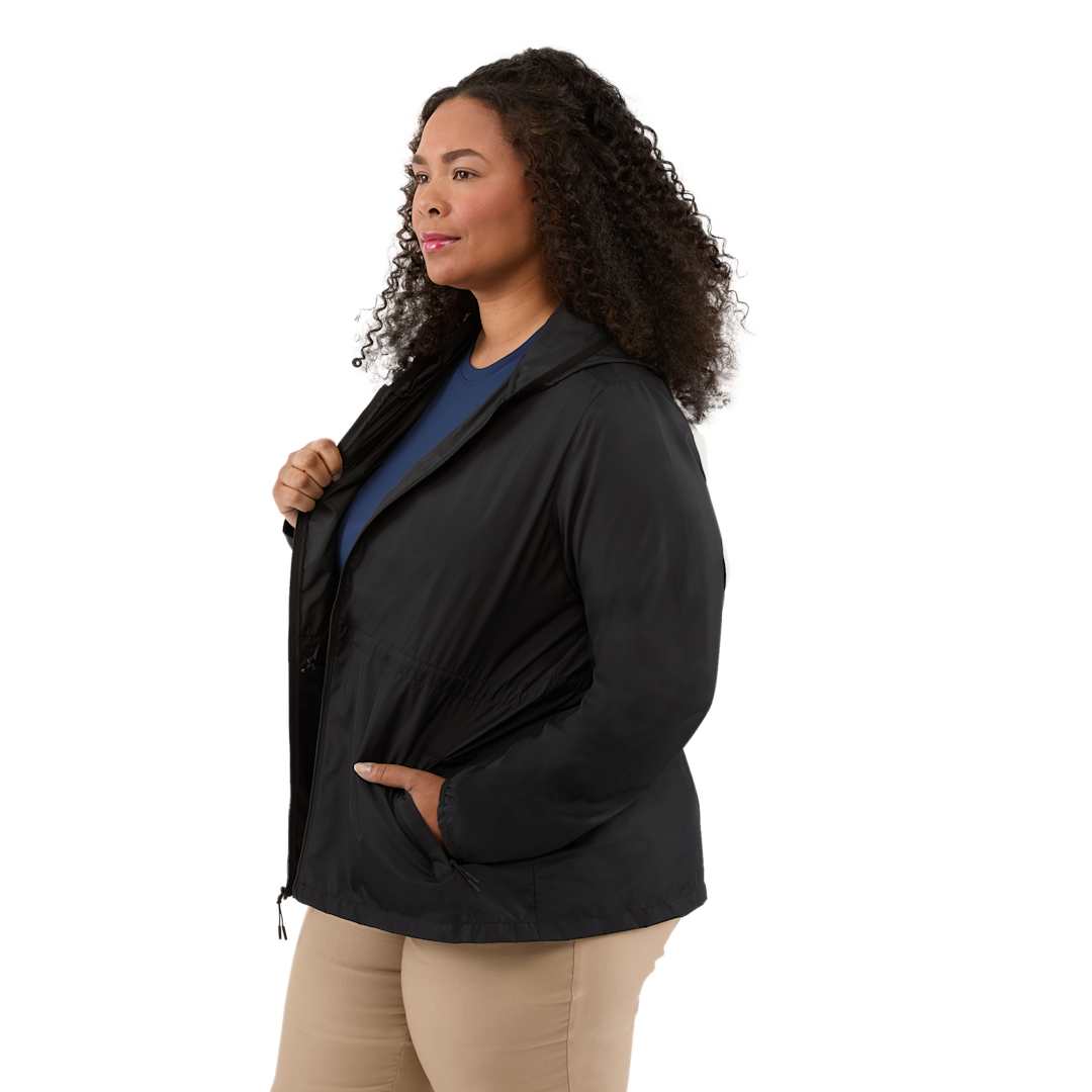 Left View of Black ANETO Lightweight Packable Jacket - Women's plain