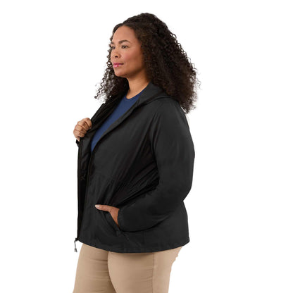 Left View of Black ANETO Lightweight Packable Jacket - Women's plain