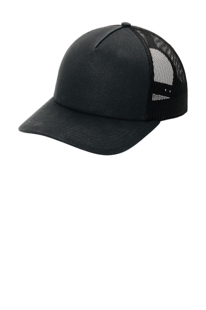 Left View of Blk/Blk Port Authority Low-Profile Snapback 5-Panel Trucker Cap C115LP