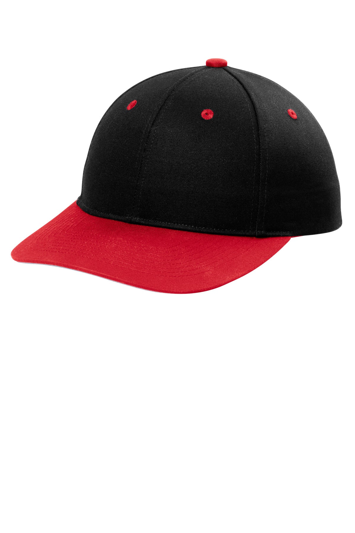 Left View of Blk/TrRd Port Authority Snapback Cap C118