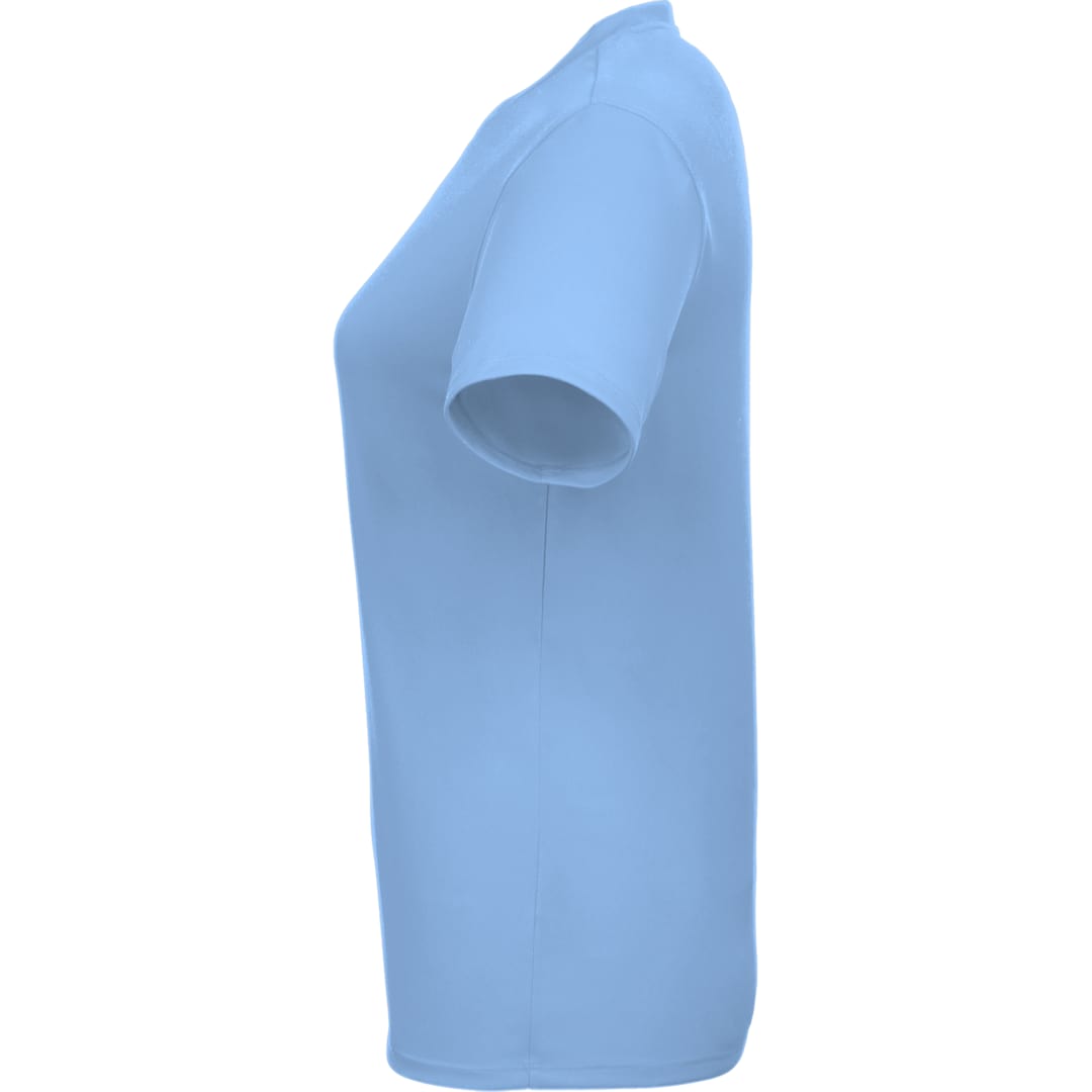 Left View of Blue DARA SS Tech Tee - Women's plain