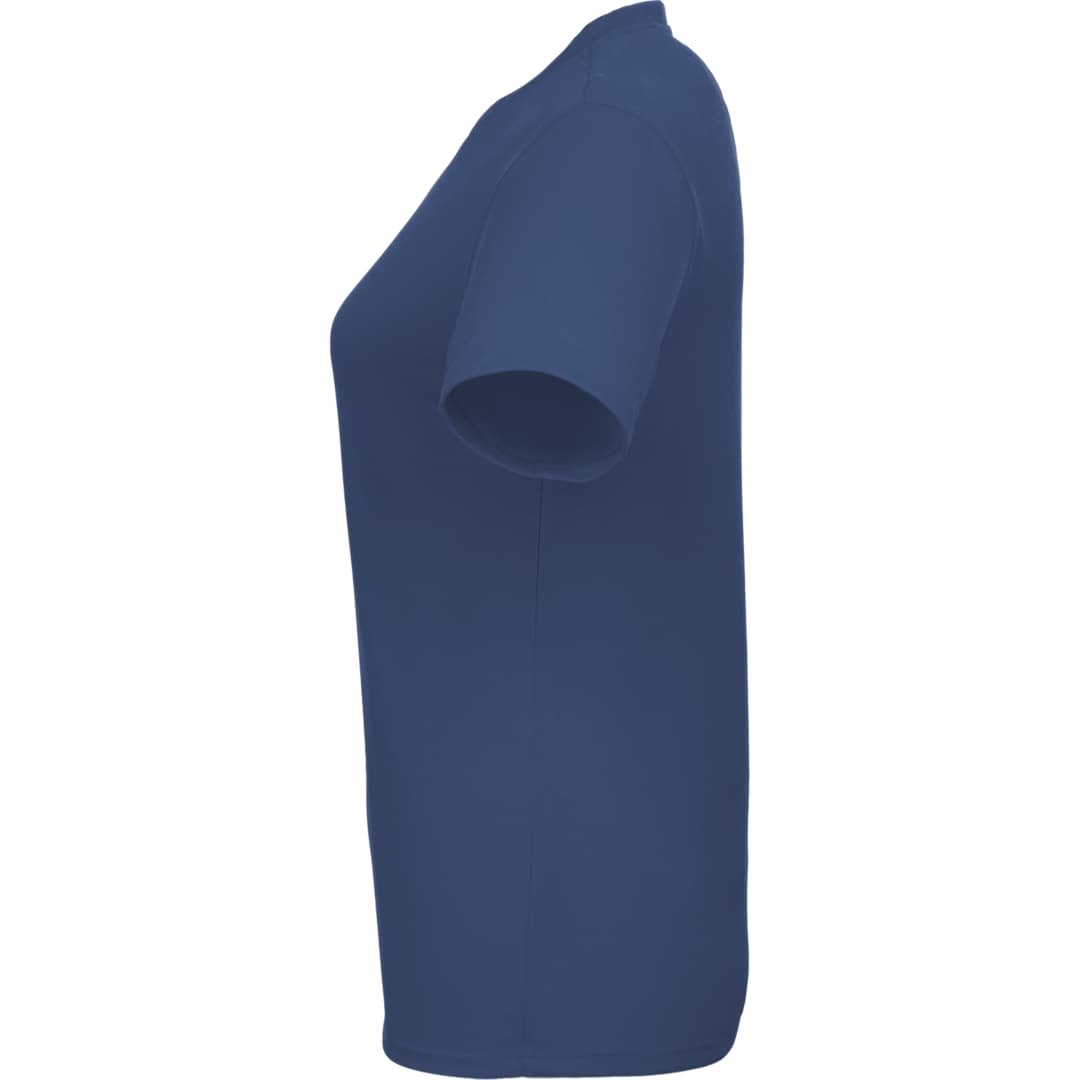 Left View of Blue DARA SS Tech Tee - Women's plain