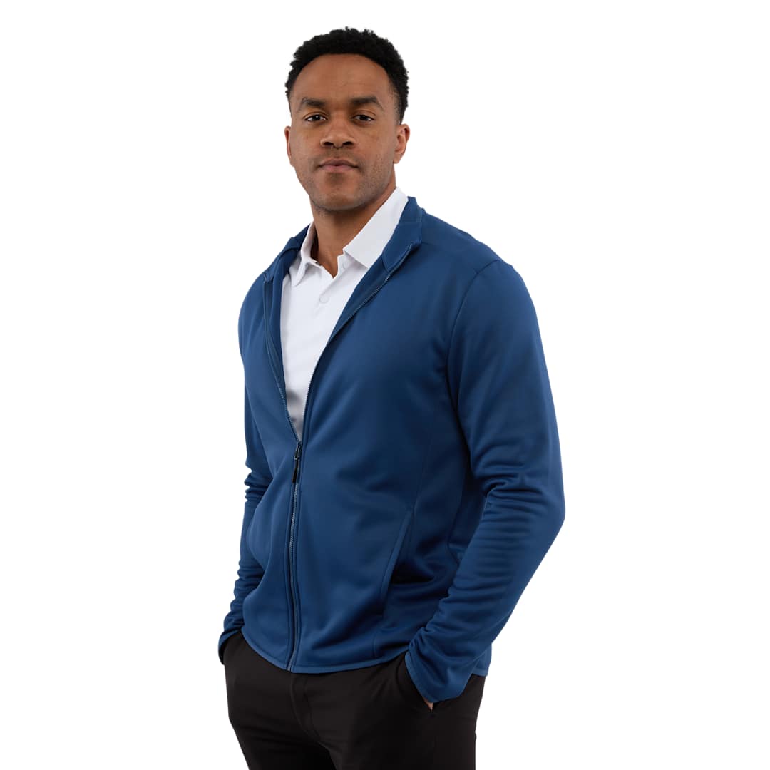 Left View of Blue TELICA Brush Back Fleece Jacket - Men's plain