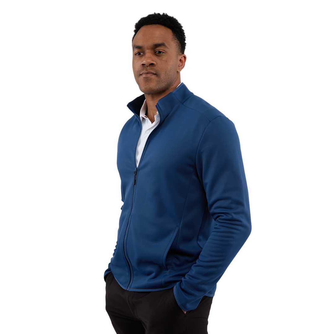Left View of Blue TELICA Brush Back Fleece Jacket - Men's plain