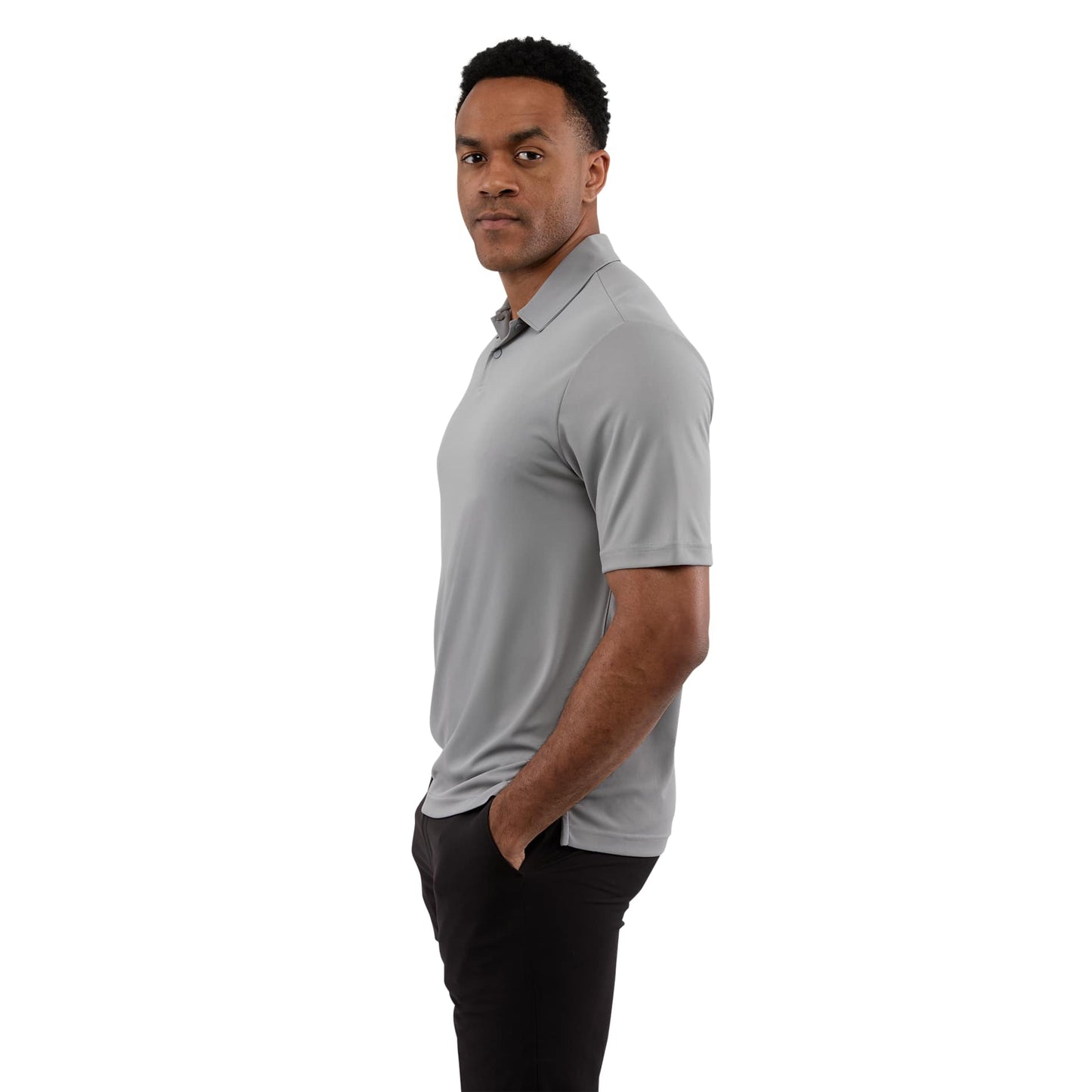 Left View of Grey DARA SS Polo - Men's plain