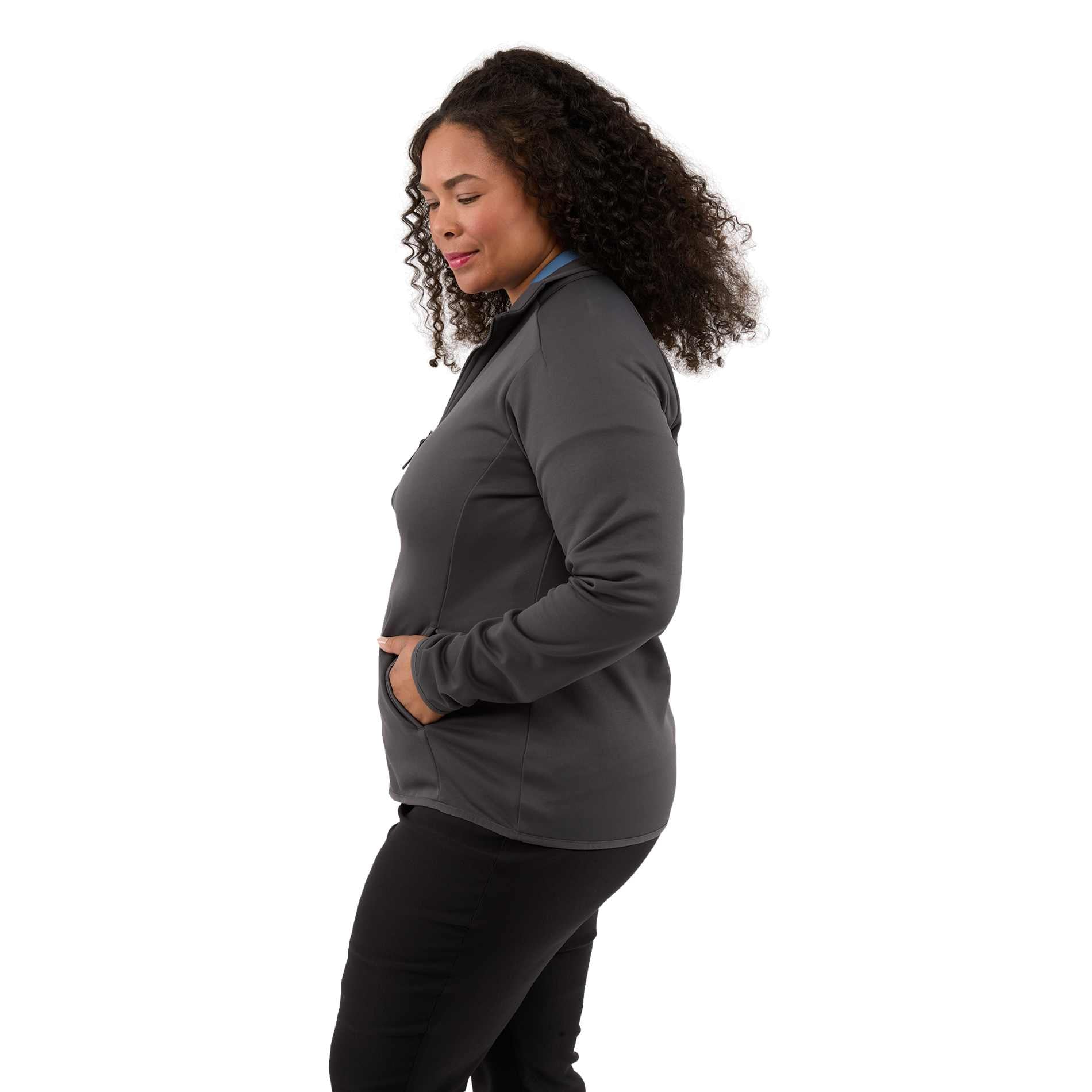 Left View of Grey TELICA Brush Back Fleece Jacket - Women's plain