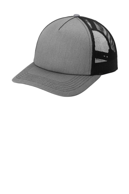 Left View of HtGrey/Blk Port Authority Low-Profile Snapback 5-Panel Trucker Cap C115LP