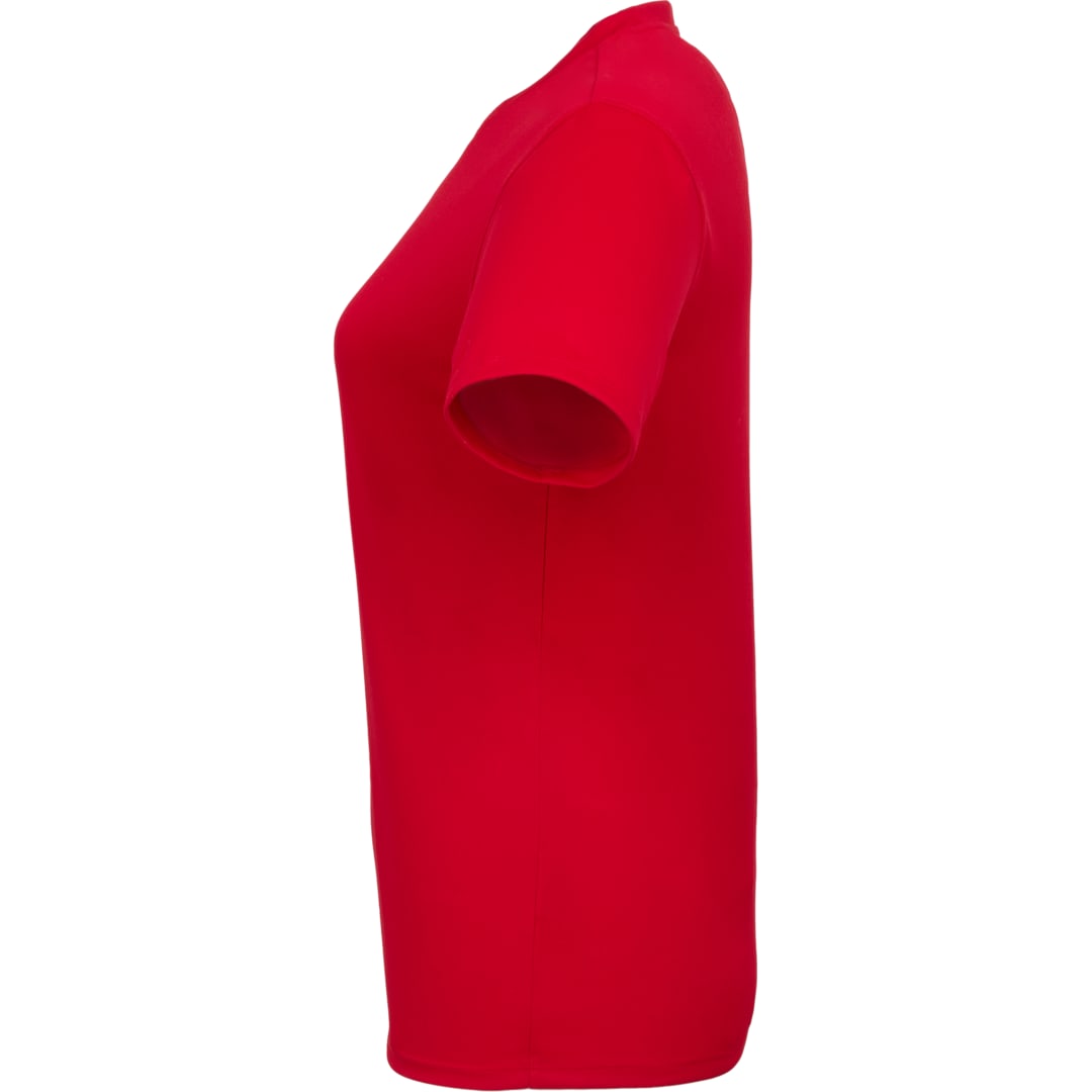 Left View of Red DARA SS Tech Tee - Women's plain